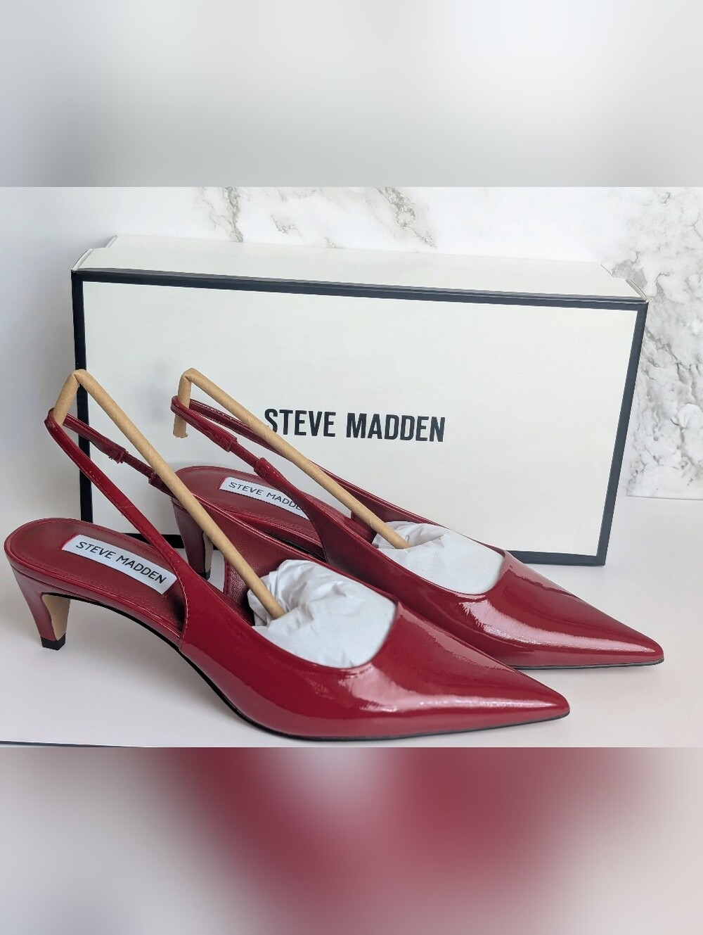 Steve Madden Alyna Red Patent Slingback Kitten Heel Pumps Size 8 NEW IN BOX